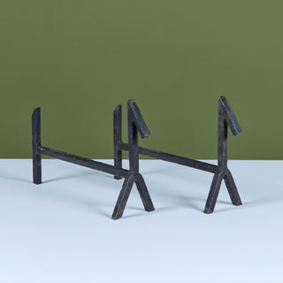 Pair of Brutalist Cast Iron Andirons