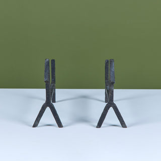Pair of Brutalist Cast Iron Andirons
