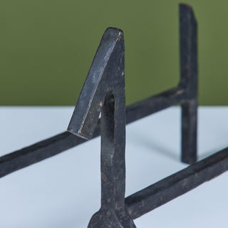 Pair of Brutalist Cast Iron Andirons