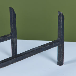 Pair of Brutalist Cast Iron Andirons