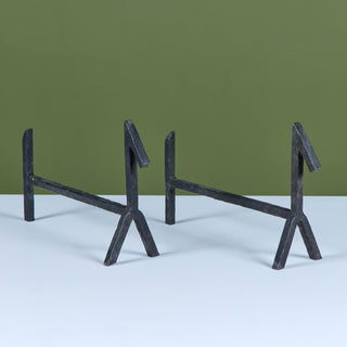 Pair of Brutalist Cast Iron Andirons