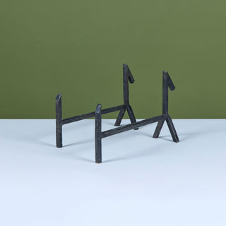 Pair of Brutalist Cast Iron Andirons