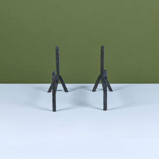 Pair of Brutalist Cast Iron Andirons