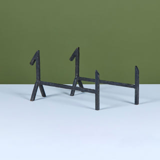 Pair of Brutalist Cast Iron Andirons