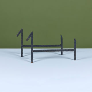 Pair of Brutalist Cast Iron Andirons