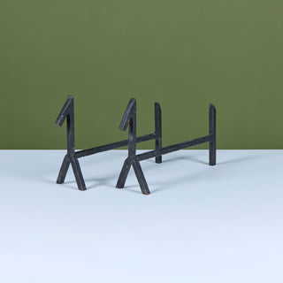 Pair of Brutalist Cast Iron Andirons