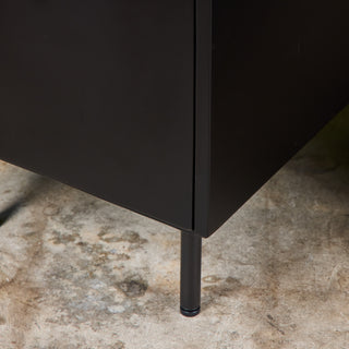Pair of Black Lacquered Nightstands with Travertine Table Tops