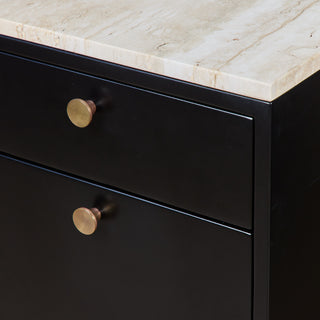 Pair of Black Lacquered Nightstands with Travertine Table Tops