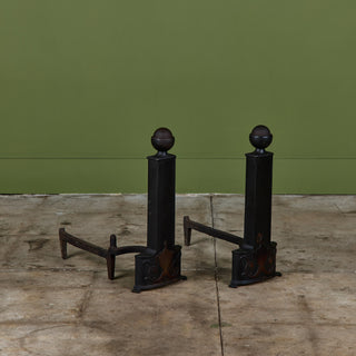 Pair of  L.R. Nelson Mfg. Co Blackened Steel Andirons