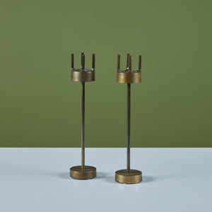 Pair of Brass Brutalist Candlesticks