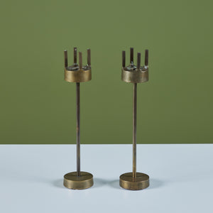 Pair of Brass Brutalist Candlesticks