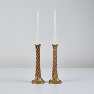 Pair of Brass Textured Candlesticks