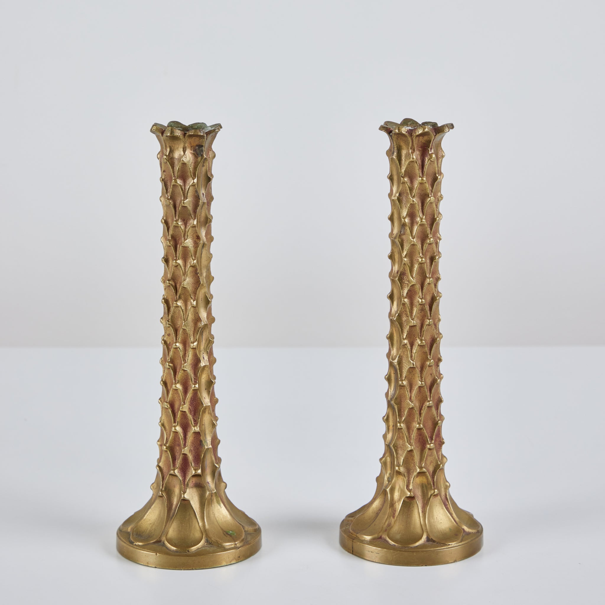 Pair of Brass Textured Candlesticks