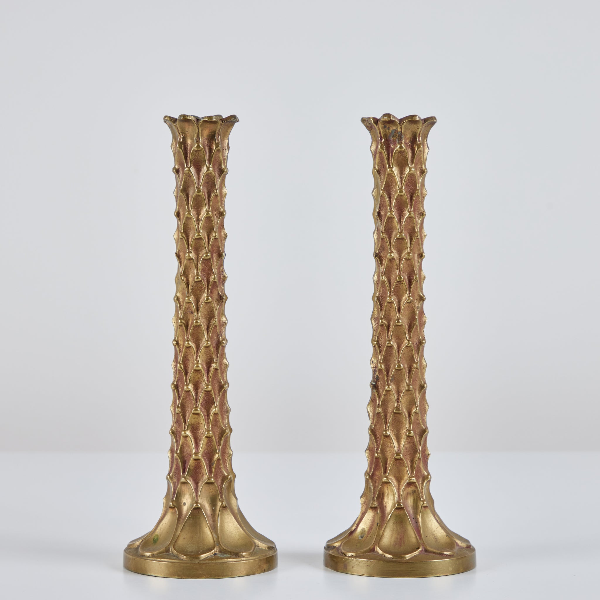 Pair of Brass Textured Candlesticks