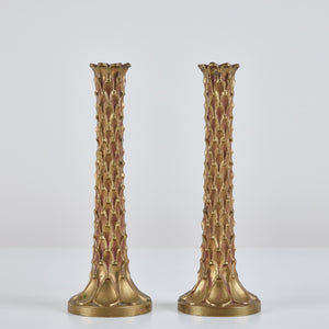 Pair of Brass Textured Candlesticks