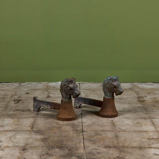 Pair of Bronze and Cast Iron Horse Head Andirons