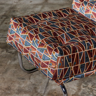 Pair of Tubular Cantilever Lounge Chairs with Brook Perdigon Textiles