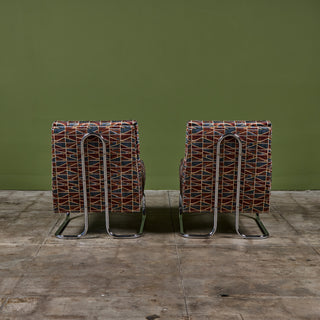Pair of Tubular Cantilever Lounge Chairs with Brook Perdigon Textiles