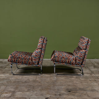 Pair of Tubular Cantilever Lounge Chairs with Brook Perdigon Textiles