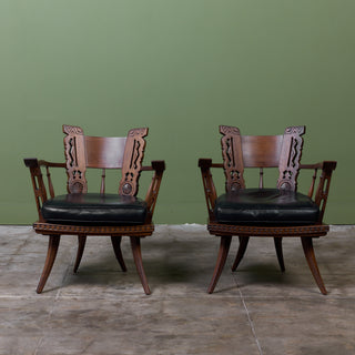 Pair of Carved Walnut Lounge Chairs in the Style of Ettore Zaccari