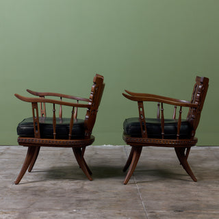 Pair of Carved Walnut Lounge Chairs in the Style of Ettore Zaccari