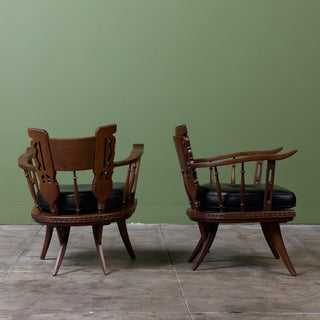 Pair of Carved Walnut Lounge Chairs in the Style of Ettore Zaccari