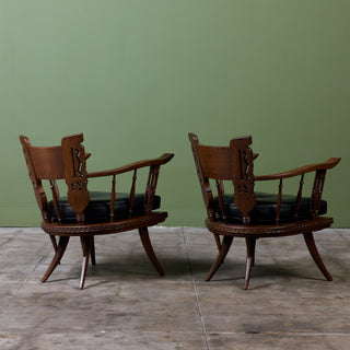 Pair of Carved Walnut Lounge Chairs in the Style of Ettore Zaccari