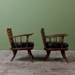 Pair of Carved Walnut Lounge Chairs in the Style of Ettore Zaccari