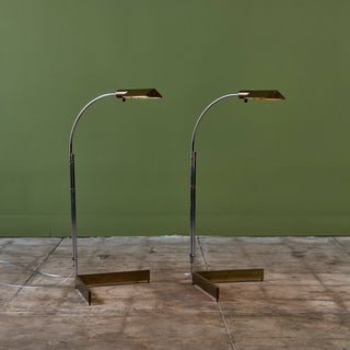 ON HOLD ** Pair of Cedric Hartman Brass and Stainless Steel Floor Lamps