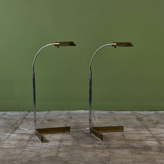 ON HOLD ** Pair of Cedric Hartman Brass and Stainless Steel Floor Lamps
