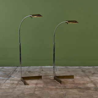 ON HOLD ** Pair of Cedric Hartman Brass and Stainless Steel Floor Lamps