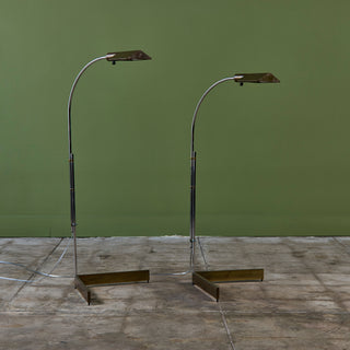 ON HOLD ** Pair of Cedric Hartman Brass and Stainless Steel Floor Lamps