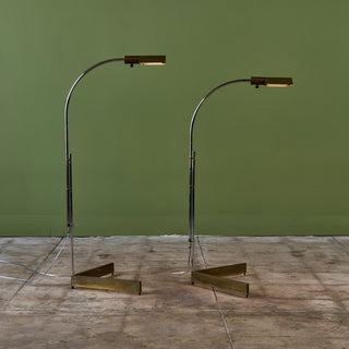 ON HOLD ** Pair of Cedric Hartman Brass and Stainless Steel Floor Lamps