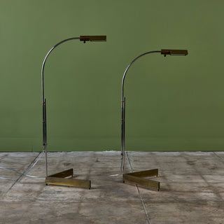 ON HOLD ** Pair of Cedric Hartman Brass and Stainless Steel Floor Lamps