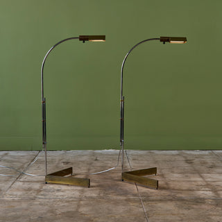 ON HOLD ** Pair of Cedric Hartman Brass and Stainless Steel Floor Lamps
