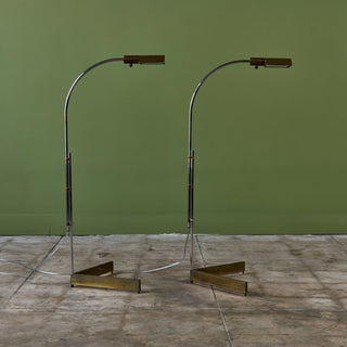 ON HOLD ** Pair of Cedric Hartman Brass and Stainless Steel Floor Lamps