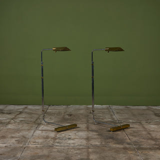 Pair of Cedric Hartman T Base Parallel Bar Brass and Stainless Steel Floor Lamps