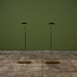 Pair of Cedric Hartman T Base Parallel Bar Brass and Stainless Steel Floor Lamps