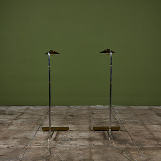 Pair of Cedric Hartman T Base Parallel Bar Brass and Stainless Steel Floor Lamps