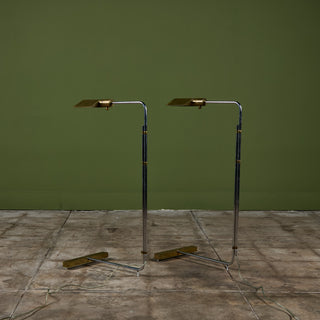Pair of Cedric Hartman T Base Parallel Bar Brass and Stainless Steel Floor Lamps