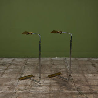 Pair of Cedric Hartman T Base Parallel Bar Brass and Stainless Steel Floor Lamps