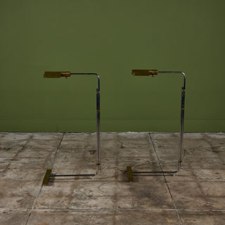 Pair of Cedric Hartman T Base Parallel Bar Brass and Stainless Steel Floor Lamps