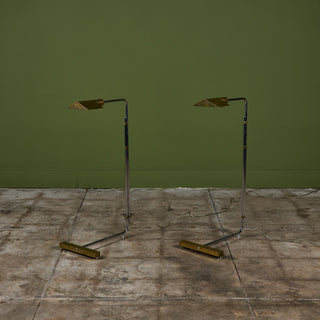 Pair of Cedric Hartman T Base Parallel Bar Brass and Stainless Steel Floor Lamps
