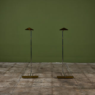 Pair of Cedric Hartman T Base Parallel Bar Brass and Stainless Steel Floor Lamps
