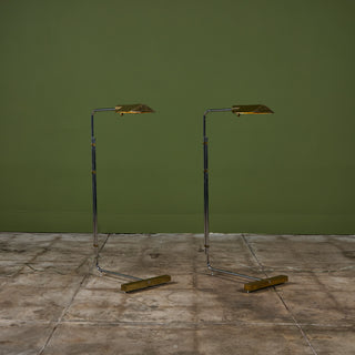 Pair of Cedric Hartman T Base Parallel Bar Brass and Stainless Steel Floor Lamps