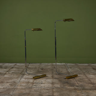 Pair of Cedric Hartman T Base Parallel Bar Brass and Stainless Steel Floor Lamps