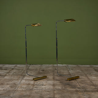 Pair of Cedric Hartman T Base Parallel Bar Brass and Stainless Steel Floor Lamps