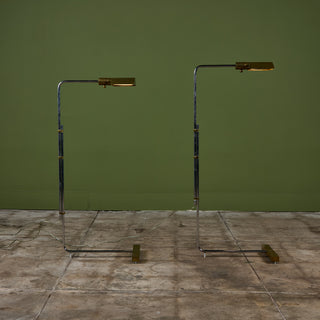 Pair of Cedric Hartman T Base Parallel Bar Brass and Stainless Steel Floor Lamps