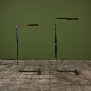 Pair of Cedric Hartman T Base Parallel Bar Brass and Stainless Steel Floor Lamps
