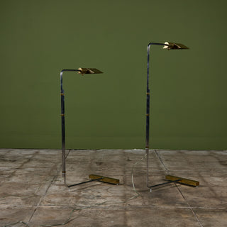 Pair of Cedric Hartman T Base Parallel Bar Brass and Stainless Steel Floor Lamps